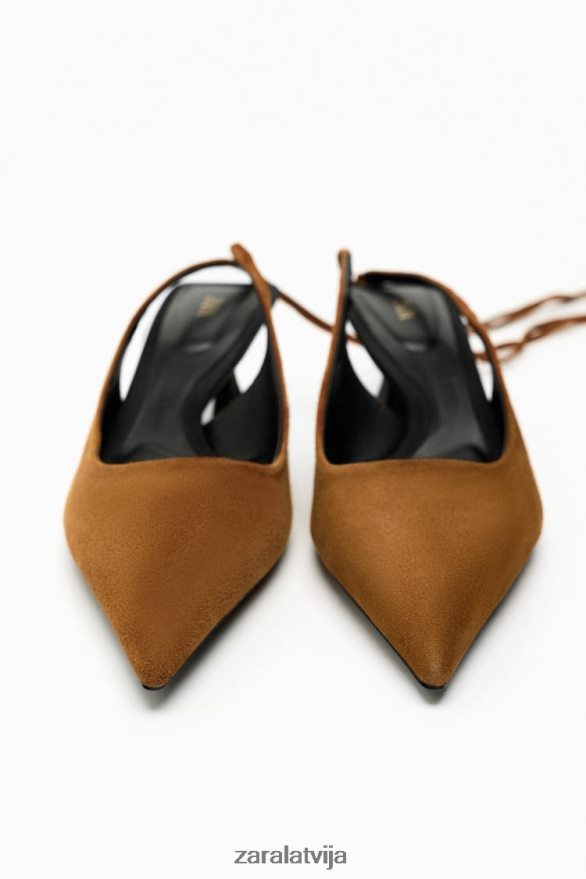 šņorējami slingback ādas papēži sievietes Zara brūns 6ZTV40736 apavi