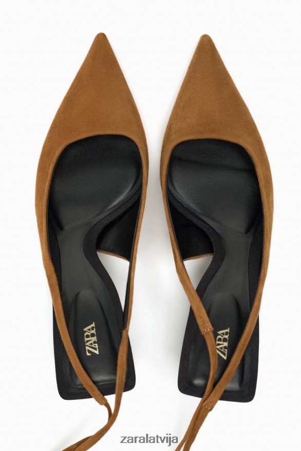 šņorējami slingback ādas papēži sievietes Zara brūns 6ZTV40736 apavi