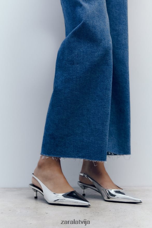slingback kaķēnu papēži sievietes Zara Sudrabs 6ZTV40738 apavi