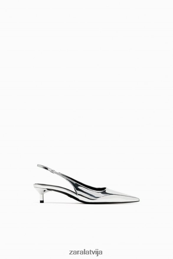 slingback kaķēnu papēži sievietes Zara Sudrabs 6ZTV40738 apavi