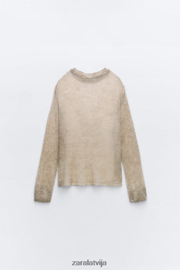 ažūra adīts džemperis sievietes Zara taupe pelēks 6ZTV40478 apģērbs