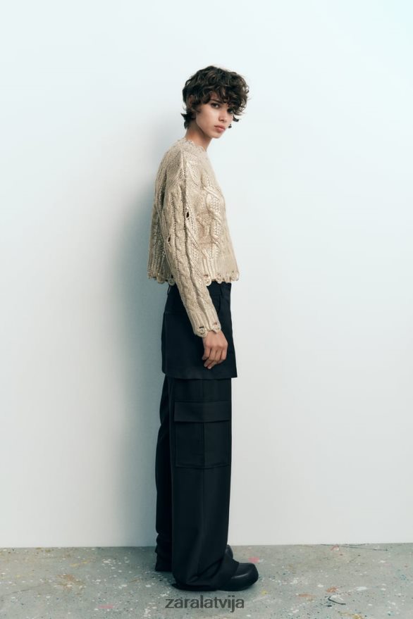 kabeļa adīts metālisks džemperis sievietes Zara gaiša ūdele 6ZTV40941 apģērbs