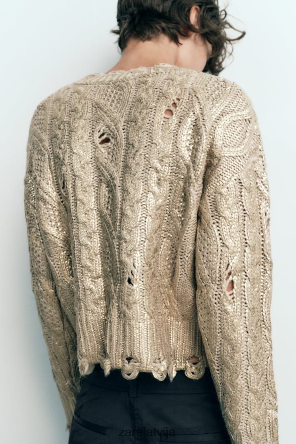 kabeļa adīts metālisks džemperis sievietes Zara gaiša ūdele 6ZTV40941 apģērbs