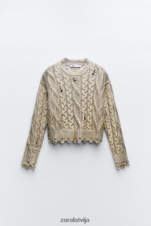 kabeļa adīts metālisks džemperis sievietes Zara gaiša ūdele 6ZTV40941 apģērbs