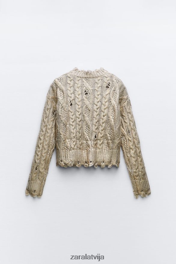 kabeļa adīts metālisks džemperis sievietes Zara gaiša ūdele 6ZTV40941 apģērbs