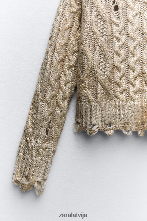 kabeļa adīts metālisks džemperis sievietes Zara gaiša ūdele 6ZTV40941 apģērbs