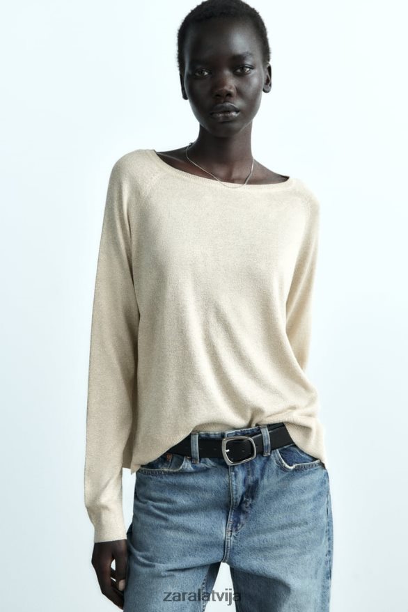 metāla pavedienu kinit džemperis sievietes Zara zeltaini 6ZTV40877 apģērbs