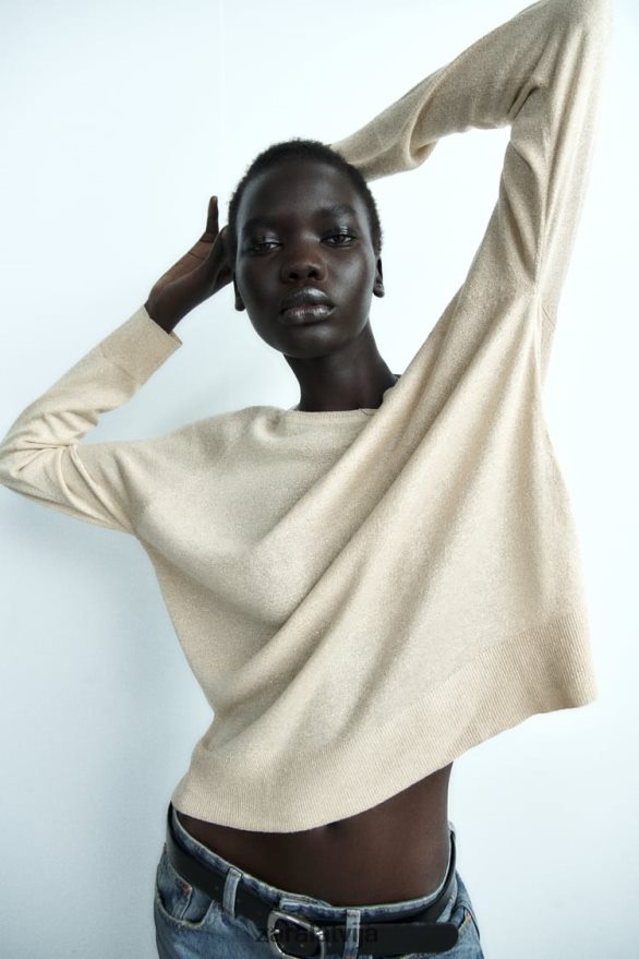 metāla pavedienu kinit džemperis sievietes Zara zeltaini 6ZTV40877 apģērbs