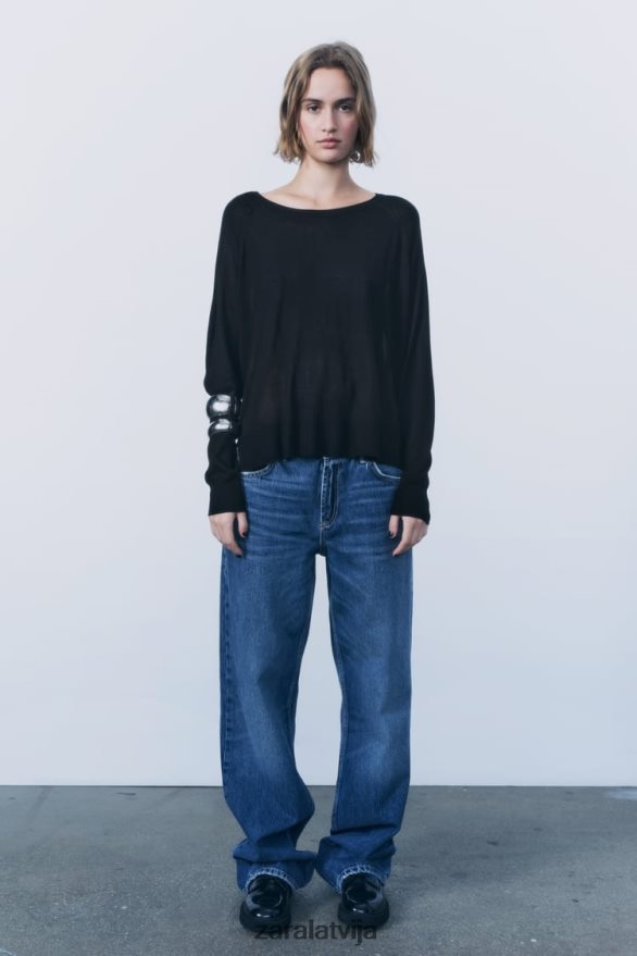 pamata adīts džemperis sievietes Zara melns 6ZTV40878 apģērbs