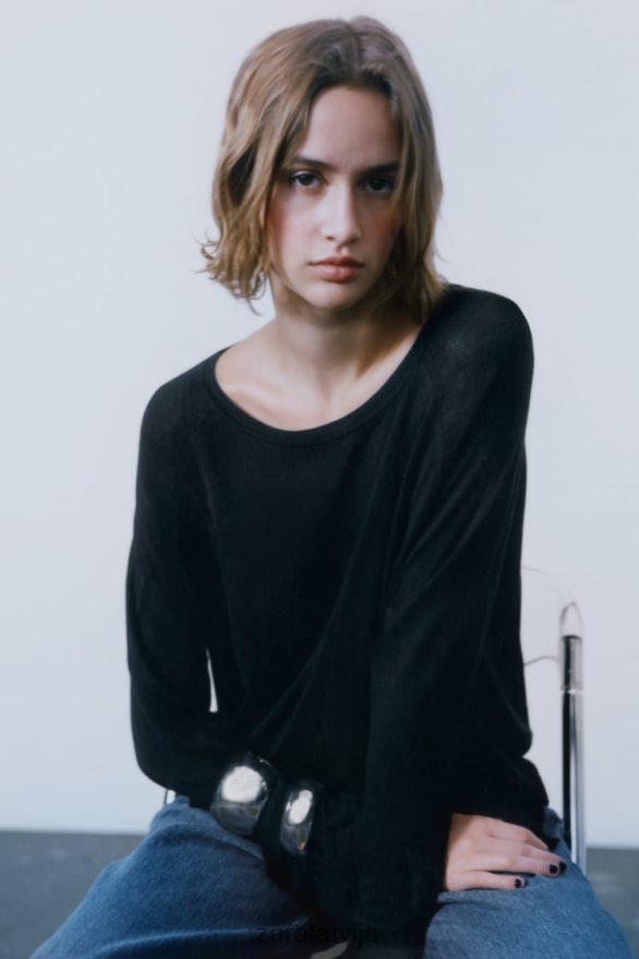 pamata adīts džemperis sievietes Zara melns 6ZTV40878 apģērbs