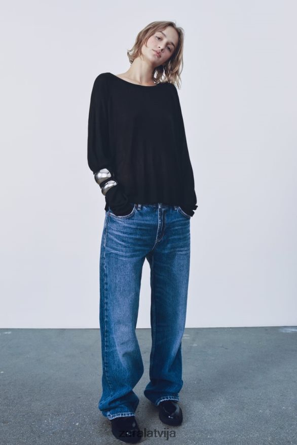 pamata adīts džemperis sievietes Zara melns 6ZTV40878 apģērbs