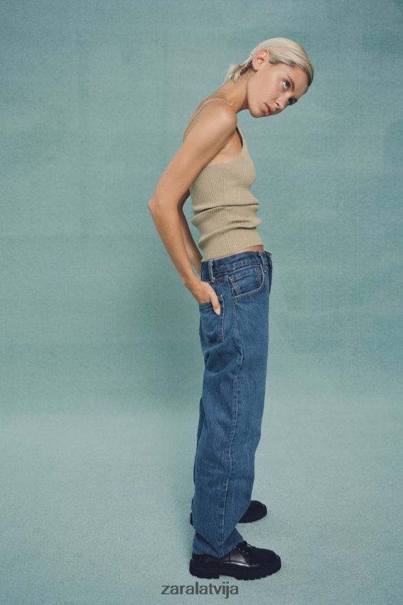 rievota adīta pavada augšdaļa sievietes Zara olīvu zaļš 6ZTV40476 apģērbs