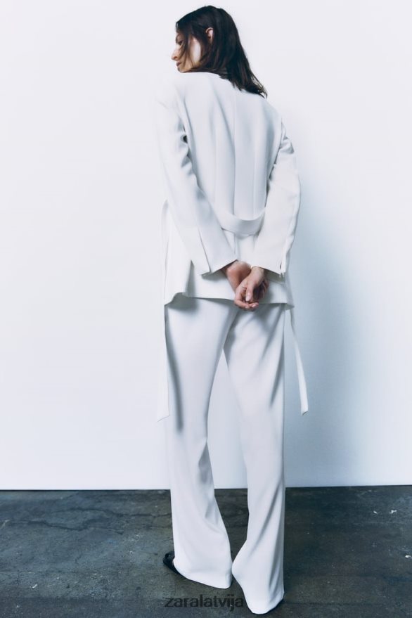 Regulāras pieguļošas bikses ar augstu jostasvietu sievietes Zara ekru 6ZTV40889 apģērbs