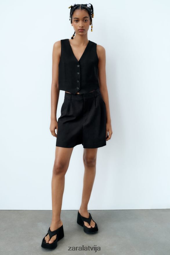 apgriezta lina maisījuma veste sievietes Zara melns 6ZTV40902 apģērbs