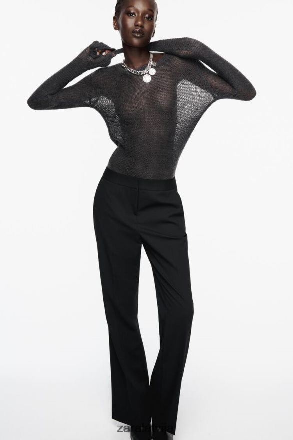 bikses ar platumu visā garumā sievietes Zara melns 6ZTV40880 apģērbs