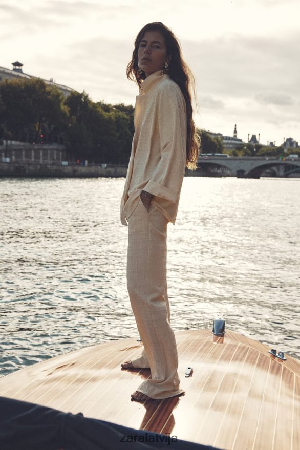 grumbu izskatās taisnas bikses sievietes Zara ekru 6ZTV40907 apģērbs