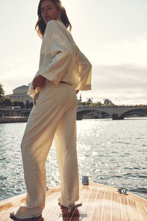 grumbu izskatās taisnas bikses sievietes Zara ekru 6ZTV40907 apģērbs