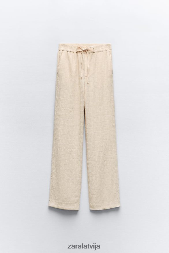 grumbu izskatās taisnas bikses sievietes Zara ekru 6ZTV40907 apģērbs