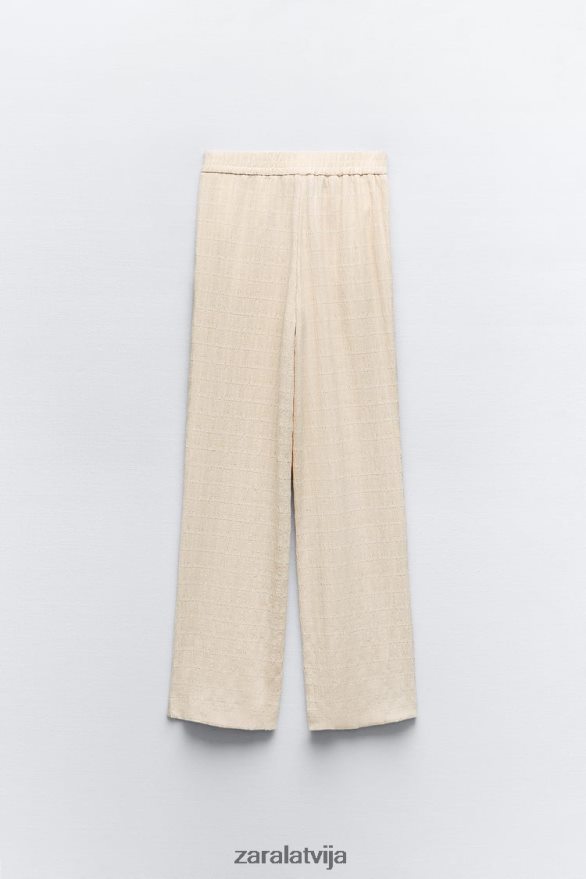 grumbu izskatās taisnas bikses sievietes Zara ekru 6ZTV40907 apģērbs