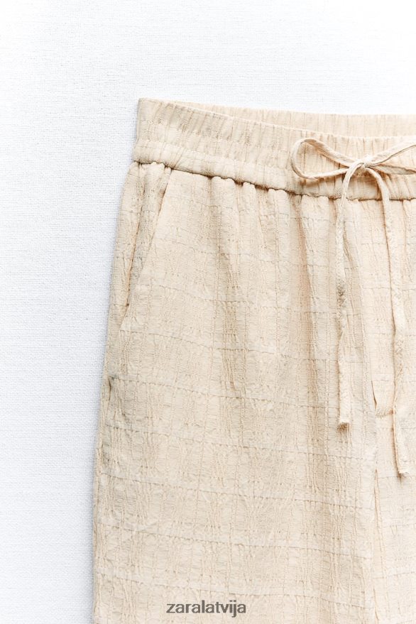 grumbu izskatās taisnas bikses sievietes Zara ekru 6ZTV40907 apģērbs