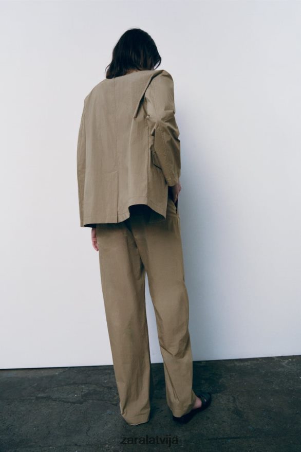 ikdienas bikses ar taisnām kājām sievietes Zara gaišs haki 6ZTV40916 apģērbs