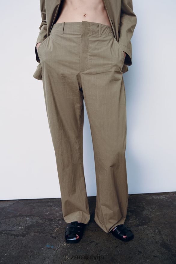ikdienas bikses ar taisnām kājām sievietes Zara gaišs haki 6ZTV40916 apģērbs