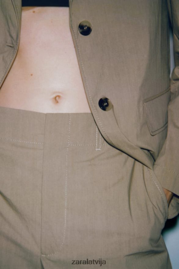 ikdienas bikses ar taisnām kājām sievietes Zara gaišs haki 6ZTV40916 apģērbs