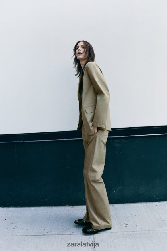 ikdienas bikses ar taisnām kājām sievietes Zara gaišs haki 6ZTV40916 apģērbs