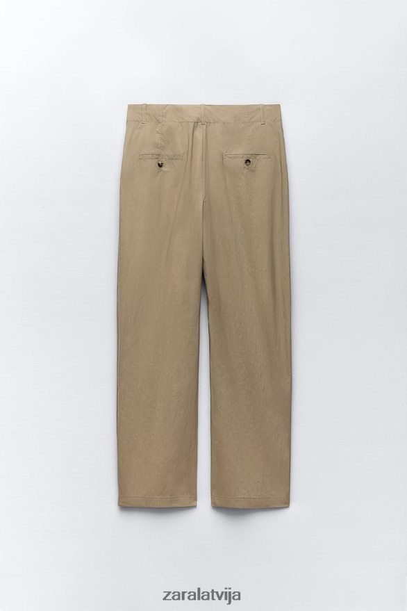 ikdienas bikses ar taisnām kājām sievietes Zara gaišs haki 6ZTV40916 apģērbs