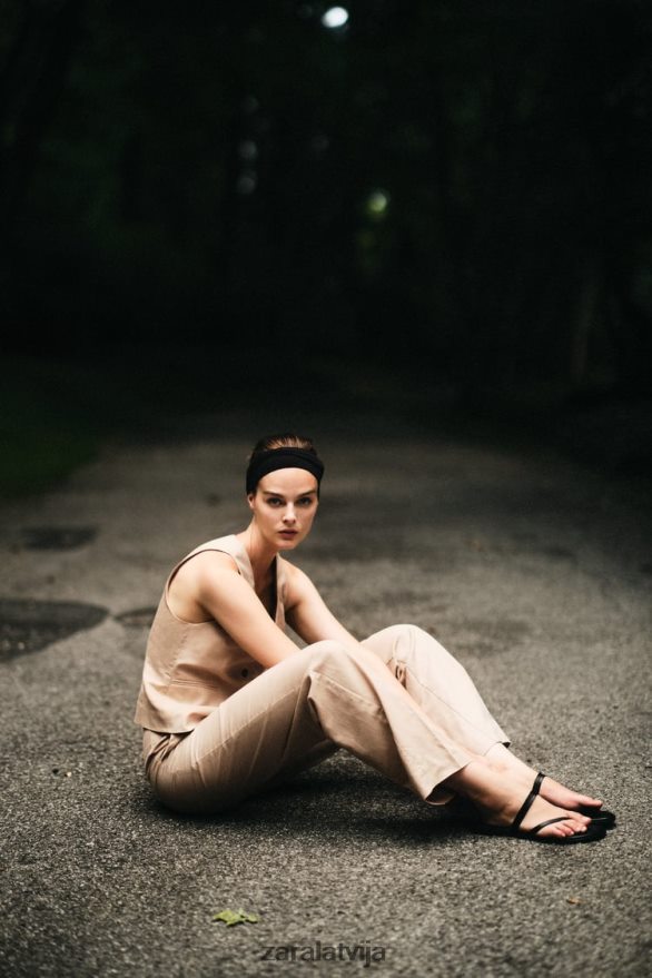 lina maisījuma taisnās bikses sievietes Zara smiltis 6ZTV40887 apģērbs