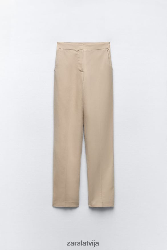 lina maisījuma taisnās bikses sievietes Zara smiltis 6ZTV40887 apģērbs