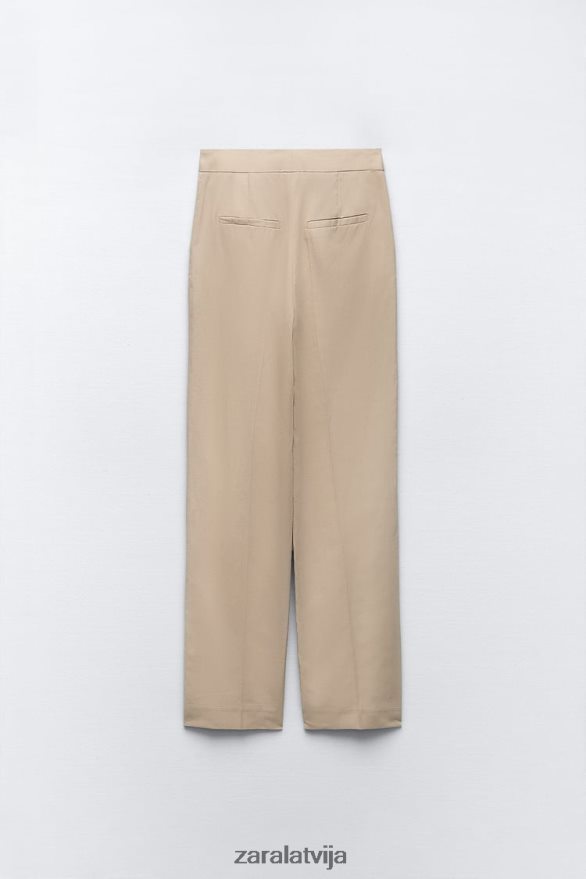 lina maisījuma taisnās bikses sievietes Zara smiltis 6ZTV40887 apģērbs