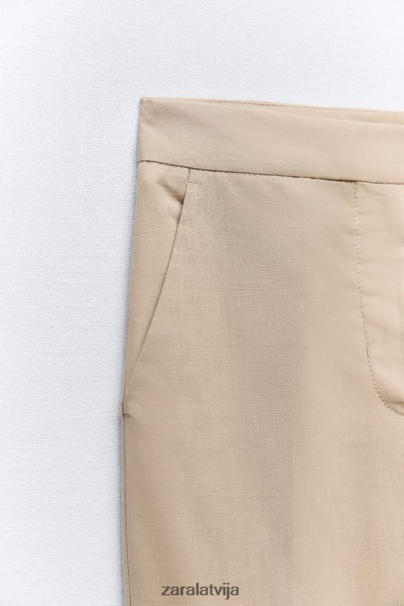lina maisījuma taisnās bikses sievietes Zara smiltis 6ZTV40887 apģērbs