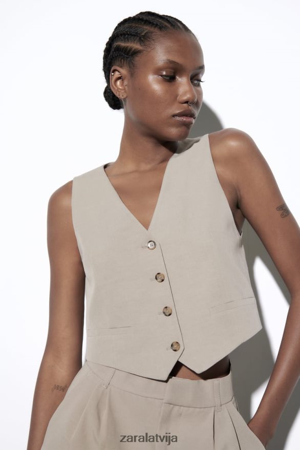 linu maisījuma veste sievietes Zara taupe pelēks 6ZTV40899 apģērbs