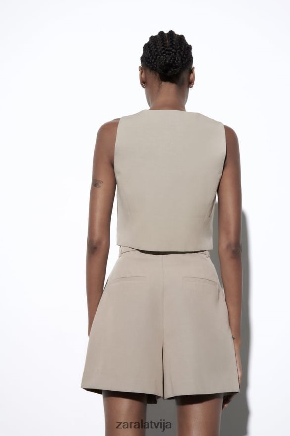 linu maisījuma veste sievietes Zara taupe pelēks 6ZTV40899 apģērbs