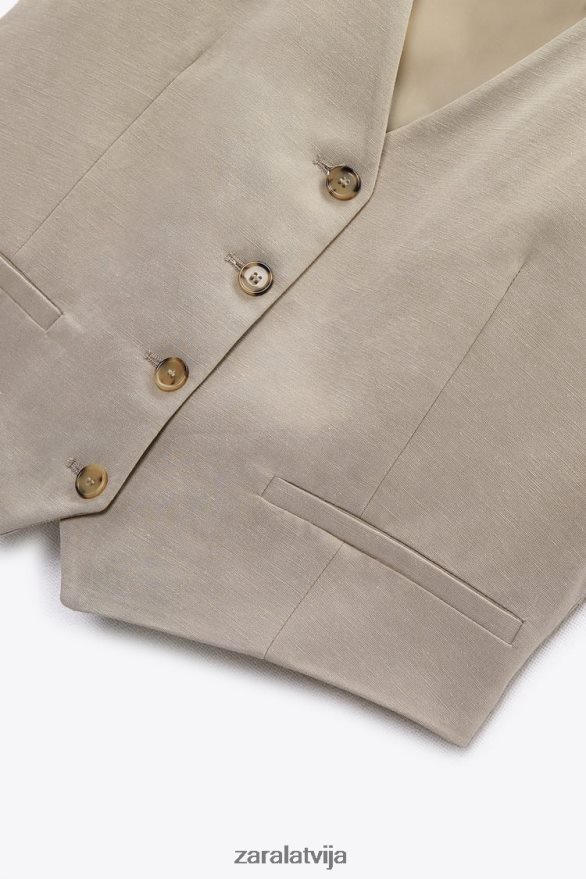 linu maisījuma veste sievietes Zara taupe pelēks 6ZTV40899 apģērbs