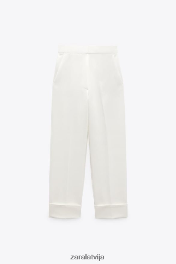 pagriezās uz augšu aproce taisnās kājas bikses sievietes Zara ekru 6ZTV40898 apģērbs
