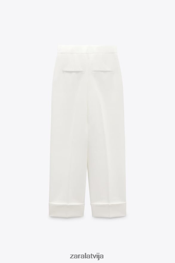 pagriezās uz augšu aproce taisnās kājas bikses sievietes Zara ekru 6ZTV40898 apģērbs