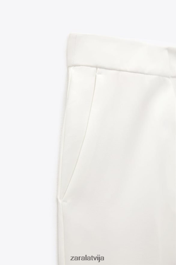pagriezās uz augšu aproce taisnās kājas bikses sievietes Zara ekru 6ZTV40898 apģērbs
