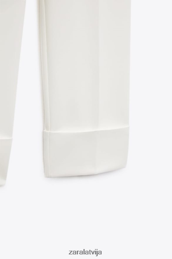 pagriezās uz augšu aproce taisnās kājas bikses sievietes Zara ekru 6ZTV40898 apģērbs