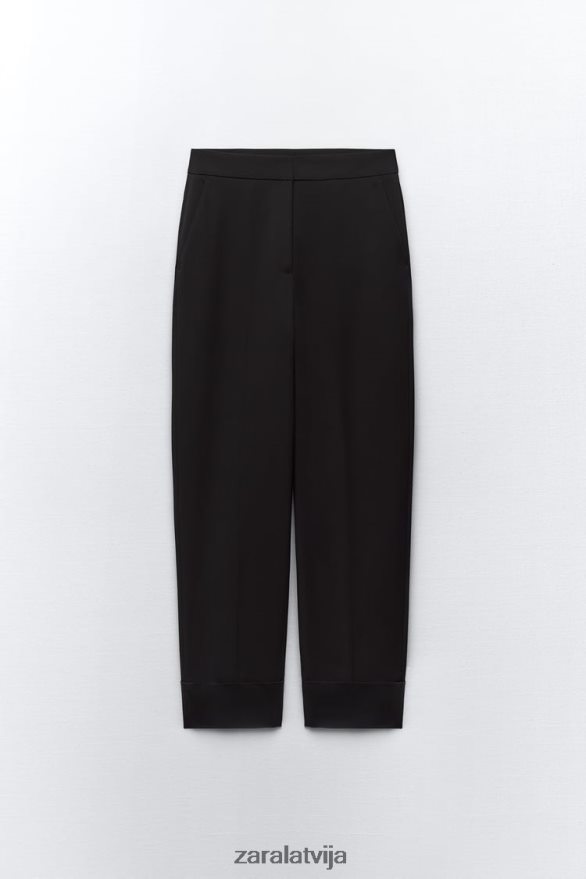 pagriezās uz augšu aproce taisnās kājas bikses sievietes Zara melns 6ZTV40884 apģērbs