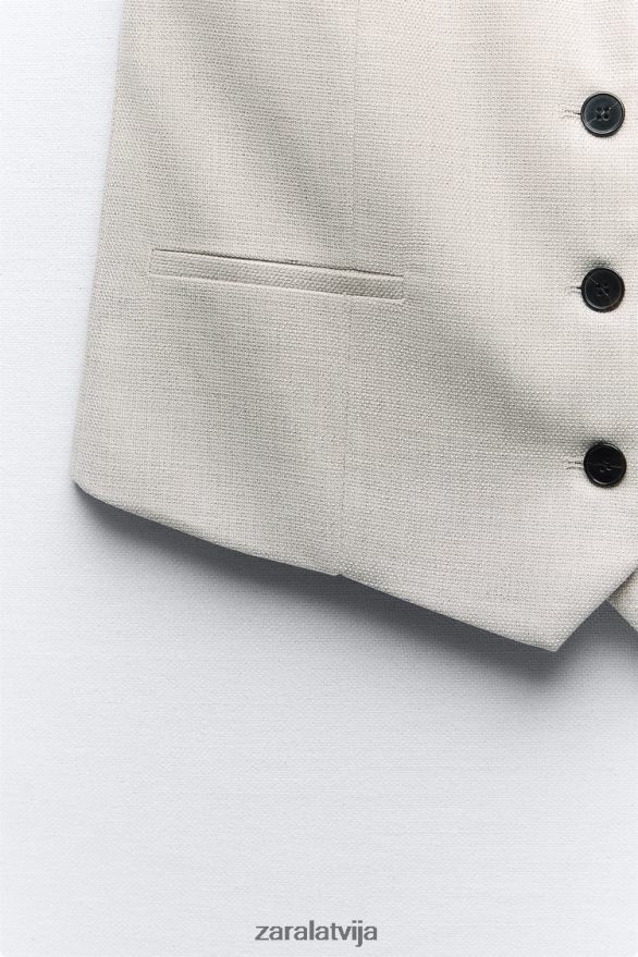 pielāgota īsa vestīte sievietes Zara pelēks/bēšs 6ZTV40882 apģērbs