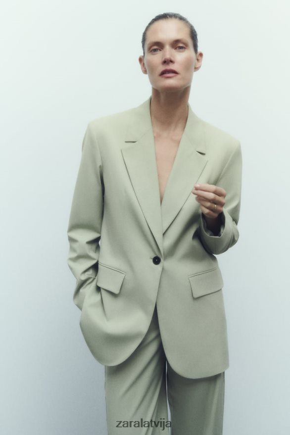 taisna piegriezuma žakete sievietes Zara gaiši zaļš 6ZTV40908 apģērbs