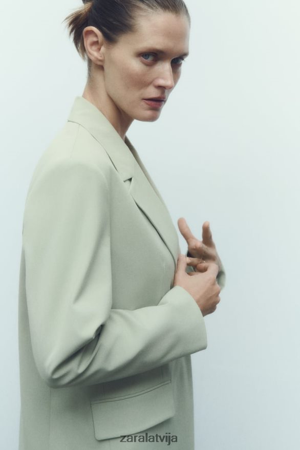 taisna piegriezuma žakete sievietes Zara gaiši zaļš 6ZTV40908 apģērbs