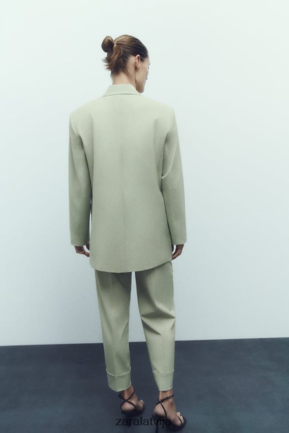 taisna piegriezuma žakete sievietes Zara gaiši zaļš 6ZTV40908 apģērbs