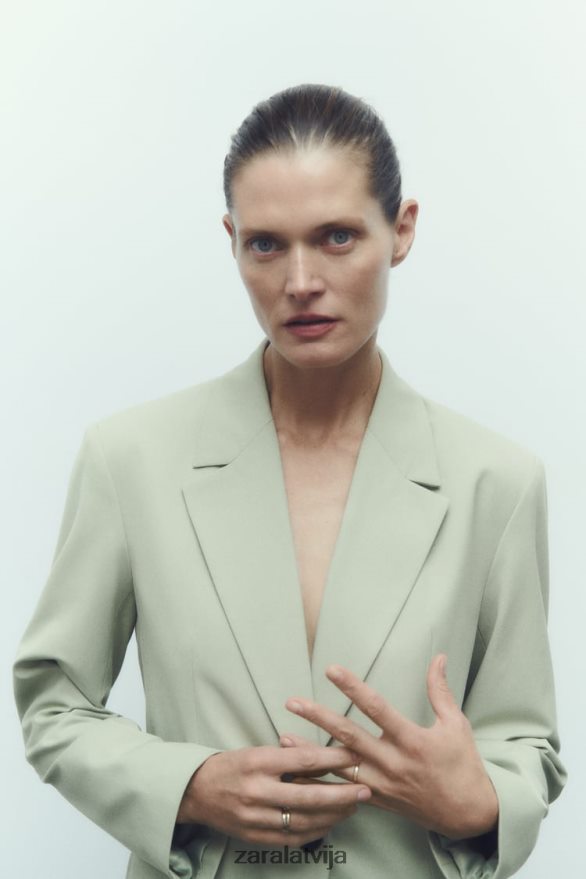 taisna piegriezuma žakete sievietes Zara gaiši zaļš 6ZTV40908 apģērbs