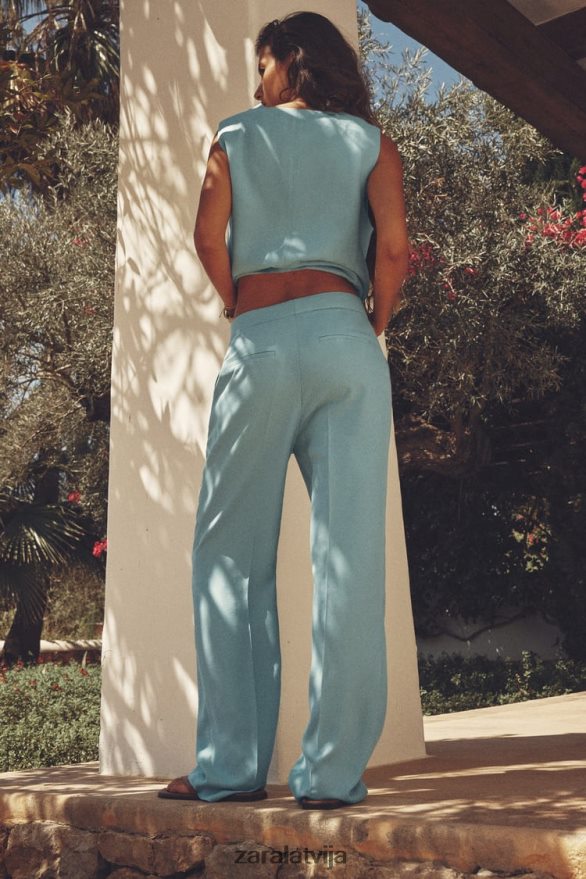 taisnas bikses sievietes Zara zils metāls 6ZTV40890 apģērbs