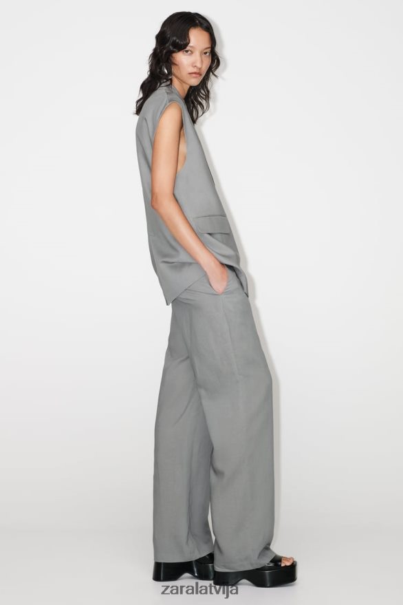 uzliesmojošas lina maisījuma bikses sievietes Zara pelēks 6ZTV40891 apģērbs