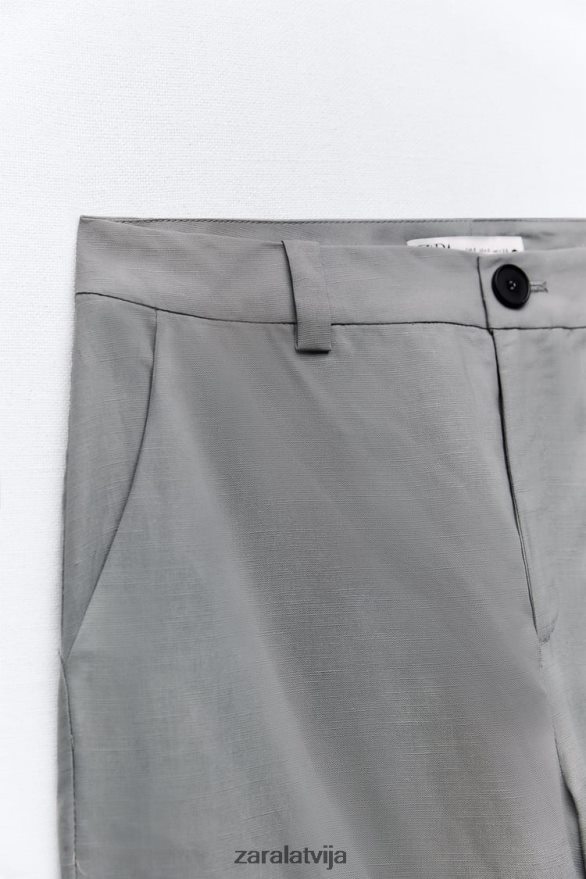 uzliesmojošas lina maisījuma bikses sievietes Zara pelēks 6ZTV40891 apģērbs