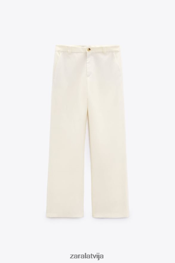 uzliesmojošas lina maisījuma bikses sievietes Zara vaniļas 6ZTV40893 apģērbs